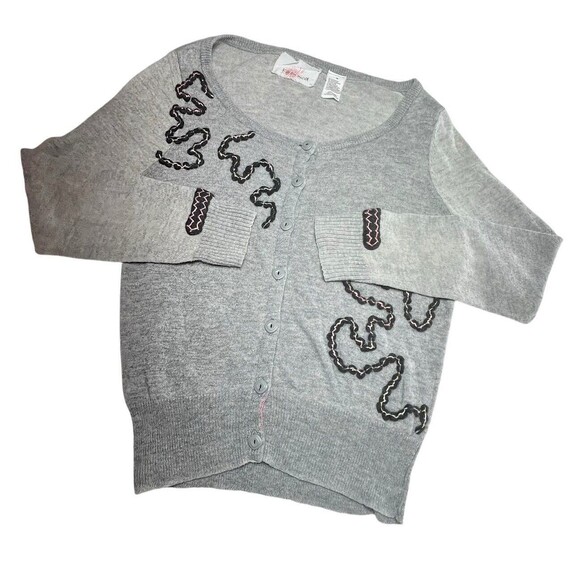 Karen Nicol Anthropologie Cardigan Sweater Women's Size M Gray Black&pink Detail - Picture 1 of 7